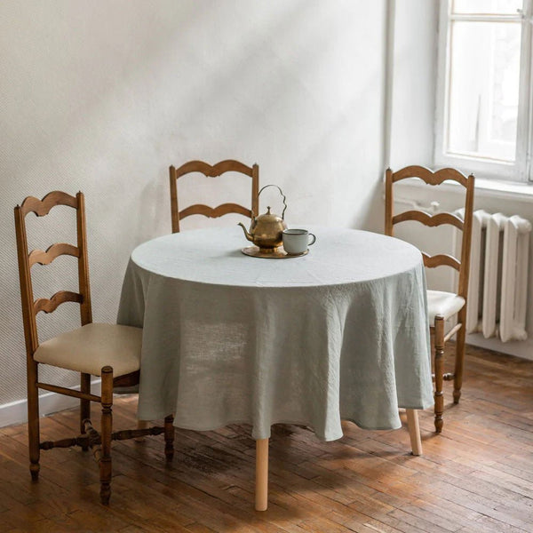 Runde Tischdecke aus Leinen - Stone