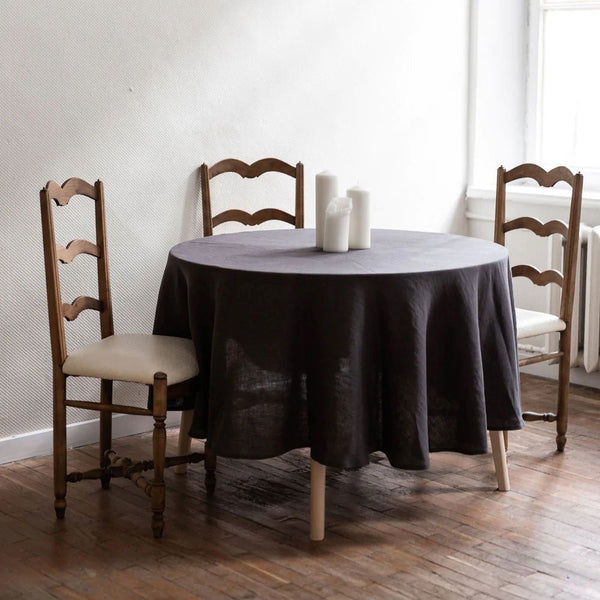 Runde Tischdecke aus Leinen - Dunkelgrau