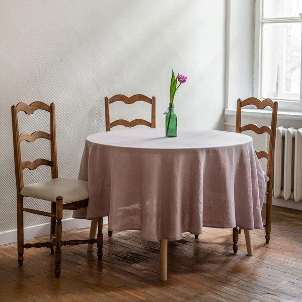 Runde Tischdecke aus Leinen - Rosa